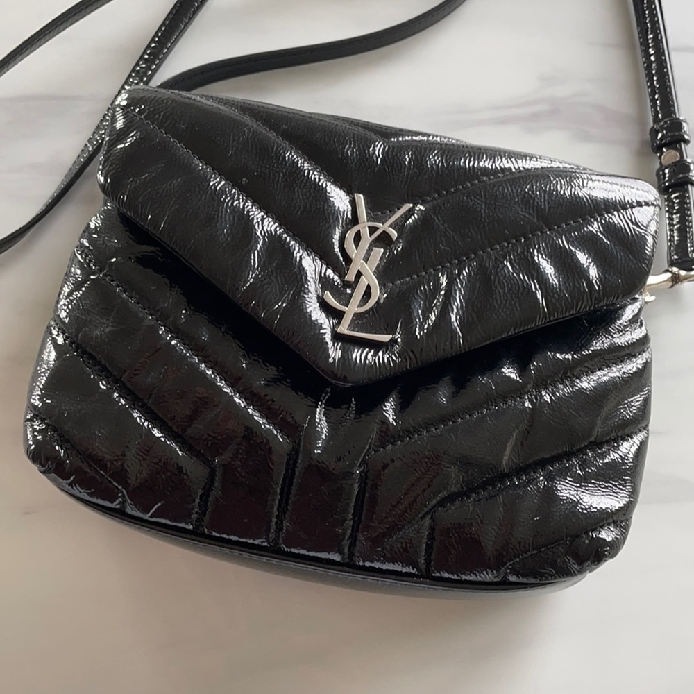 Saint Laurent Patent Y Quilted Monogram Toy Loulou Crossbody Bag Black